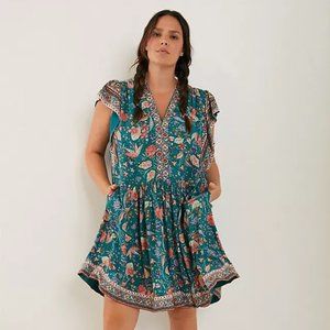 Anthropologie Zenia Mini Green Blue Floral Dress